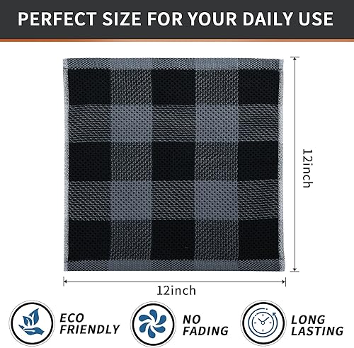 Miniatura 6 de Trapos de cocina a cuadros 100% algodón, 12 x 12 pulgadas, súper suaves y absorbentes, de secado rápido, trapos de cocina para cocina, paquete de 8,
