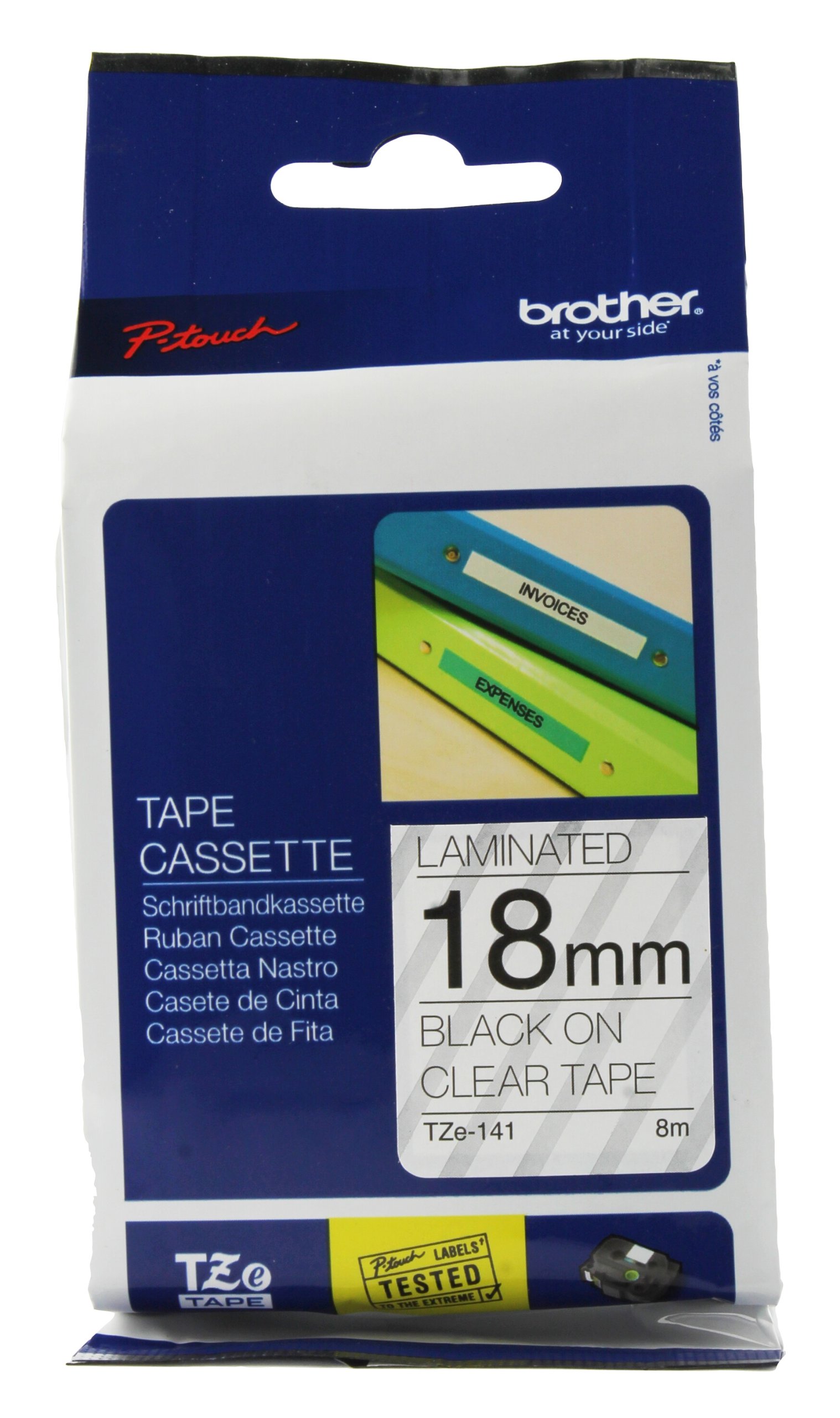 Brother TZ141 - Laminated Tape - Black on Clear - Roll (1.8 cm x 8 m) - 1 roll(s)