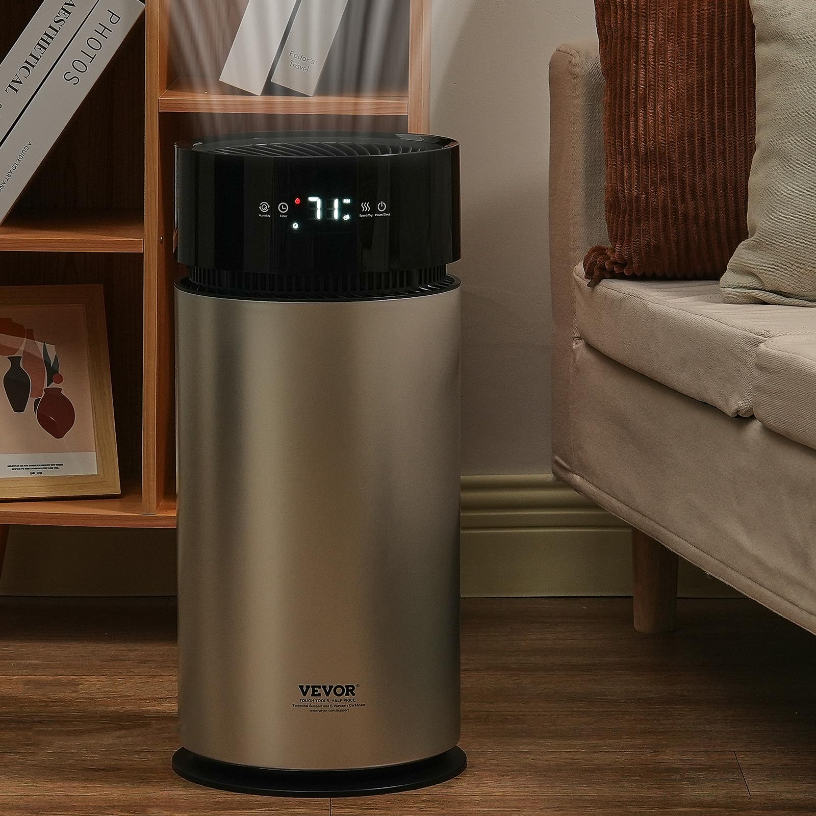 VEVOR Humidificador Evaporativo para Toda la Casa de hasta 100m², 10 L, Humidificador de Humedad Fría Inteligente Grande y Purificador de Aire, 3 Velocidades y Temporizador de 1 a 14 h, Φ 238 x 537 mm