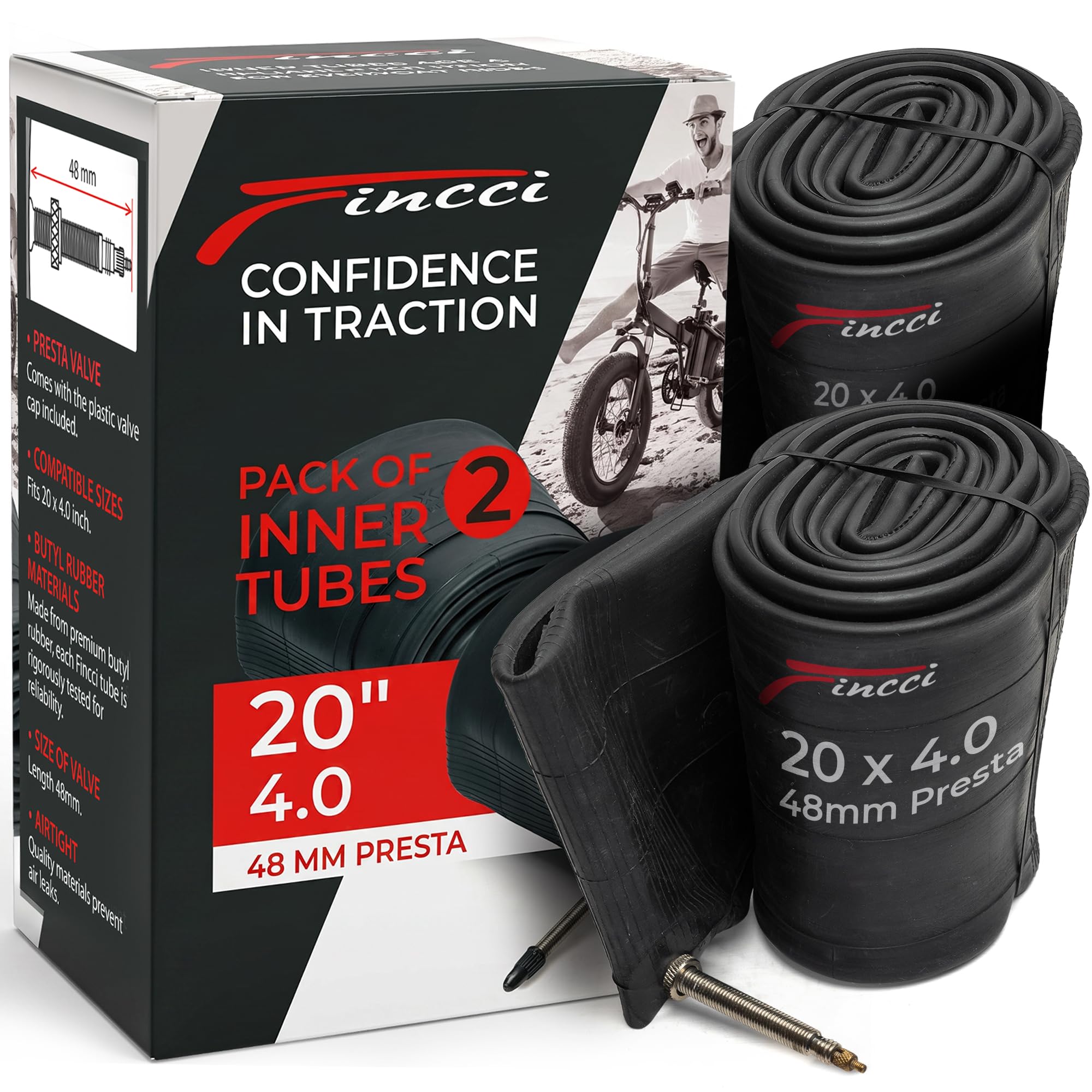 Fincci Fahrradschlauch 20 x 4.00 Zoll - Paar Fatbike Schlauch 100-406 mit Presta 48 mm Französisches Ventil