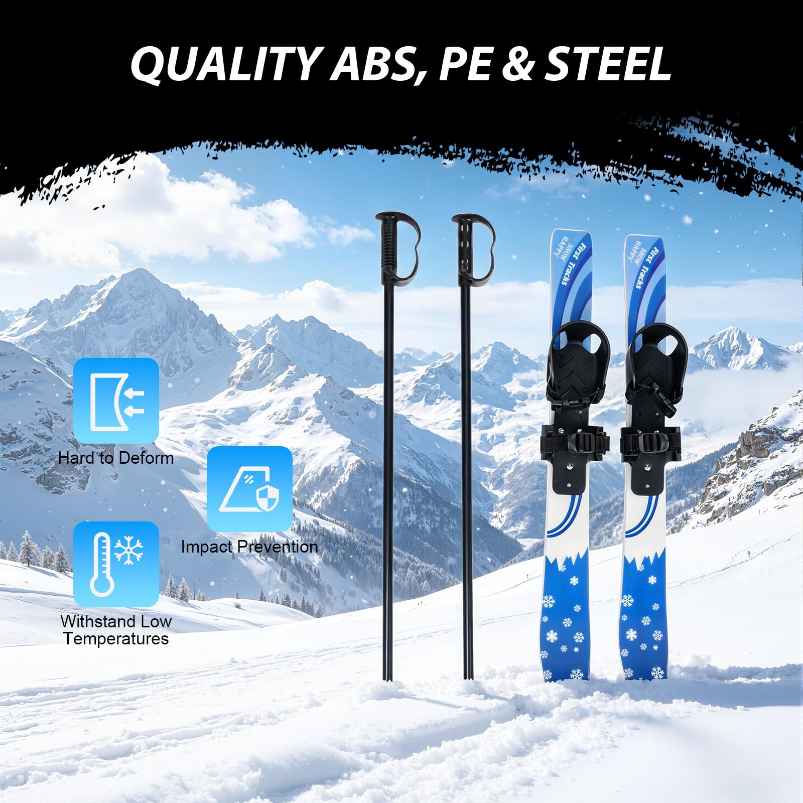 Kinder Ski Set Anfänger Skier 68cm Doppelspitz Ski Mit Stöcken Verstellbare Bindung 50kg Belastbar Leichtgewicht 1.7kg ABS Schnee Ski Ausrüstung