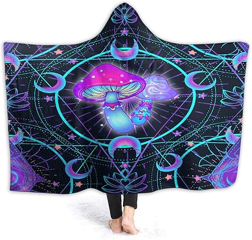 Manta con capucha de hongos para adultos, Navidad, cumpleaños, regalos para mujeres y hombres, poncho hippie morado con capucha de 40 x 50 pulgadas