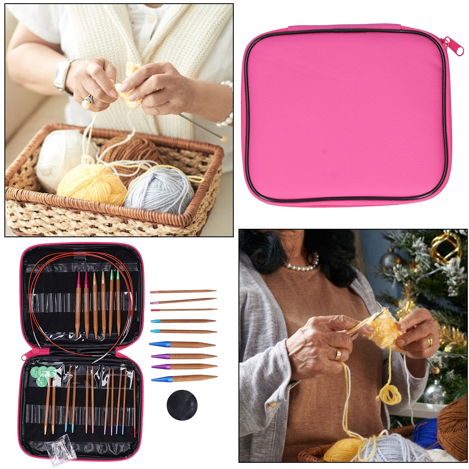 Generic Juego de Agujas de Bambú Herramientas de Tejer Circulares de Doble Punta de Alta Dureza para Manualidades de Suéteres 26 Piezas Bambú Carbonizado y Aleación de Aluminio