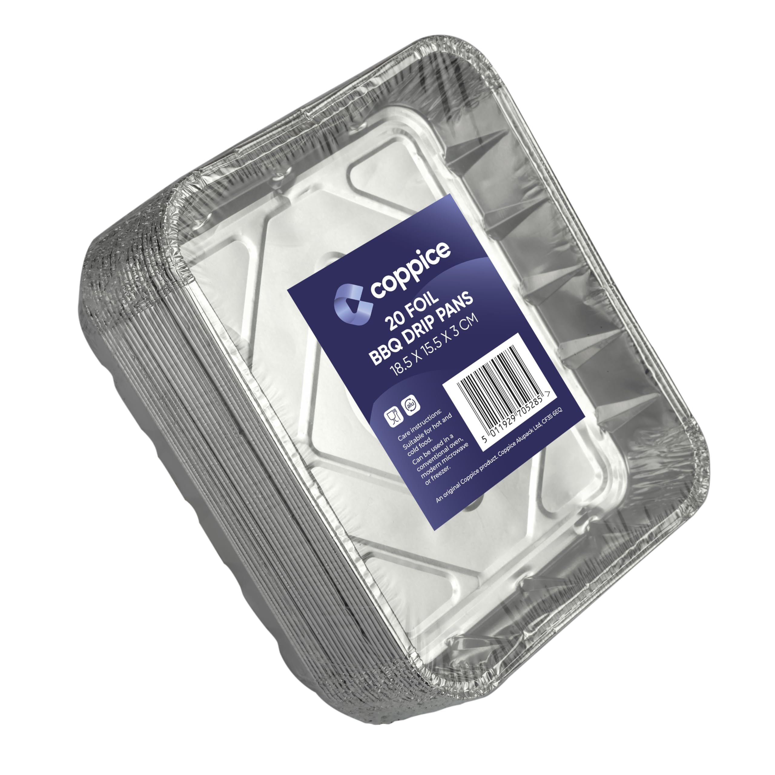 Coppice Small Aluminium Foil BBQ Drip Tray | 18.5cm x 15.5cm x 3cm | Freezer, Oven, Air Fryer & Food Safe | 20 pack