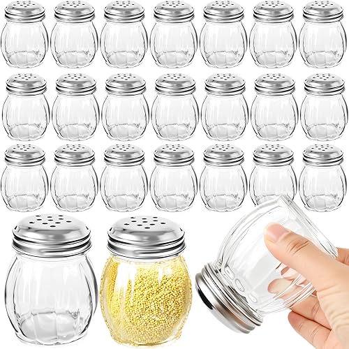 Paquete de 24 cocteleras de especias de vidrio de 6 onzas con tapa de acero inoxidable perforada, salero y pimentero para el hogar, cocina,