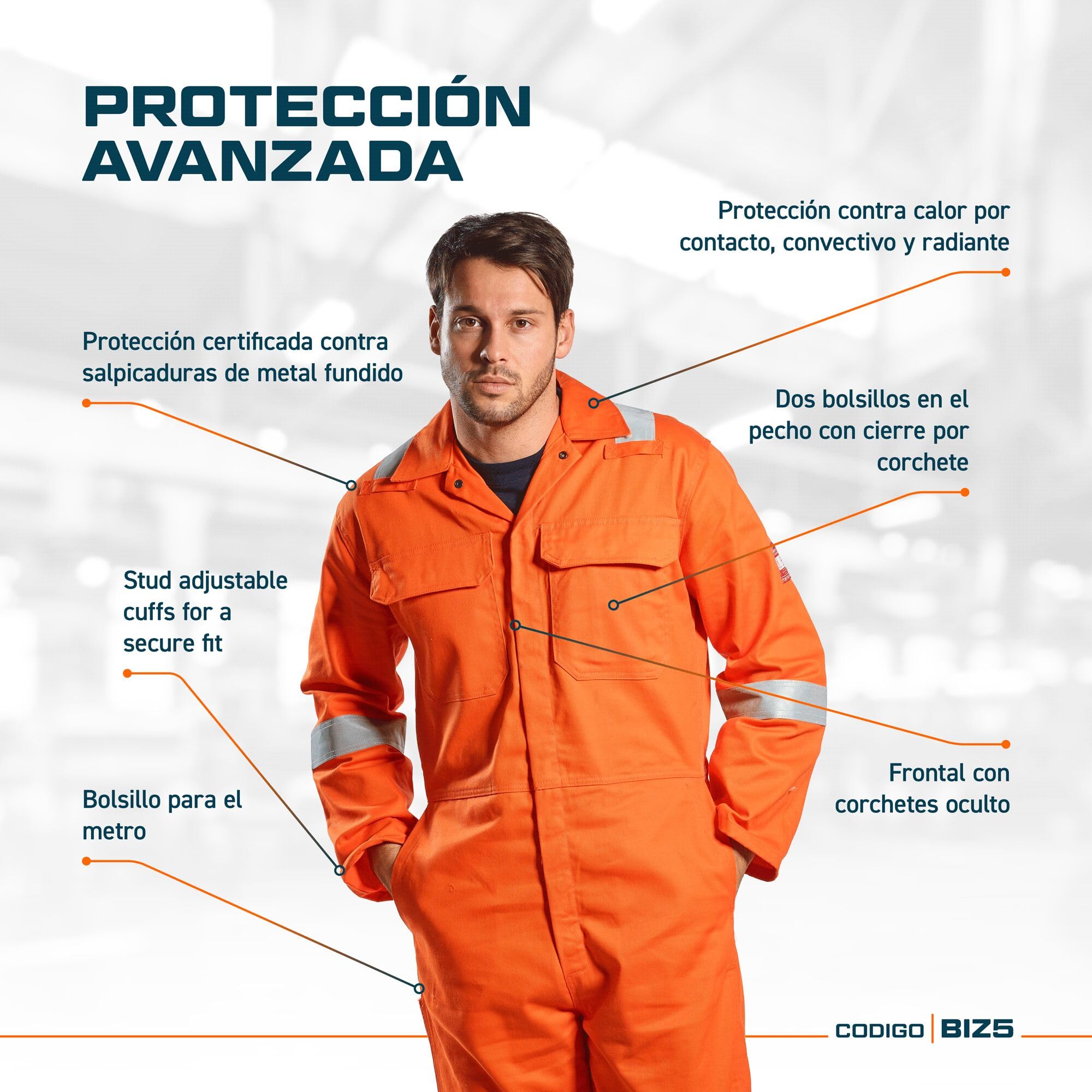 Portwest BIZ5 Mono Reflectante Resistente Al Fuego Para Hombres Bizweld Iona FR Azul Marino, L