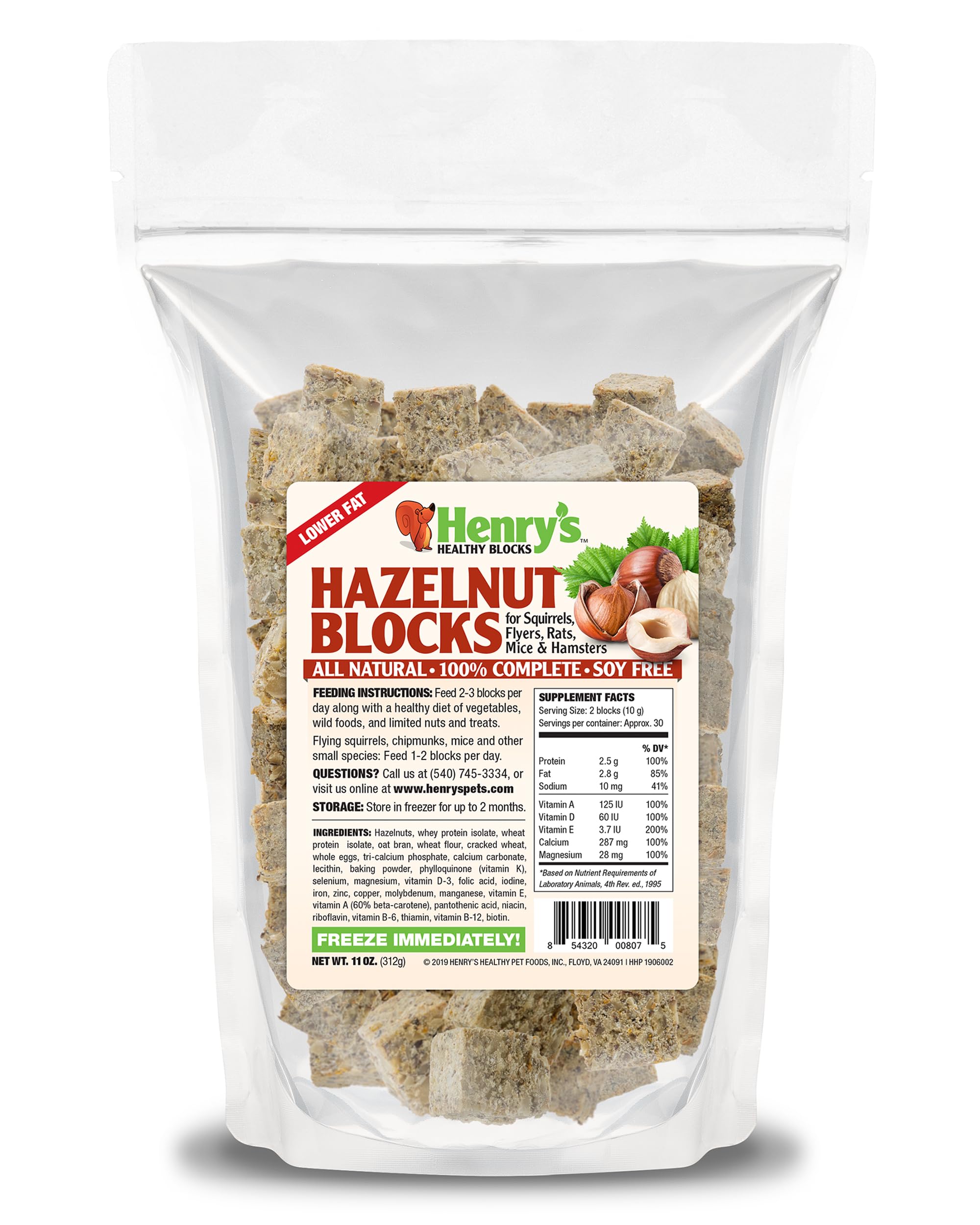Henry's Hazelnut Blocks - Nutritionally Complete Food for Squirrels, Flying Squirrels, and Chipmunks, 11 Ounces
