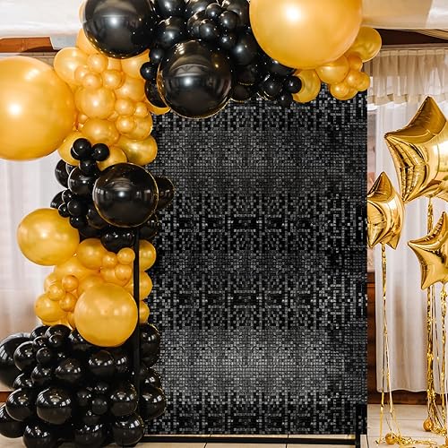 Miniatura 6 de Ayfjovs Paquete de 36 paneles de fondo de pared negros brillantes de 12 x 12 pulgadas, fondo negro brillante para bodas, fiestas de cumpleaños,