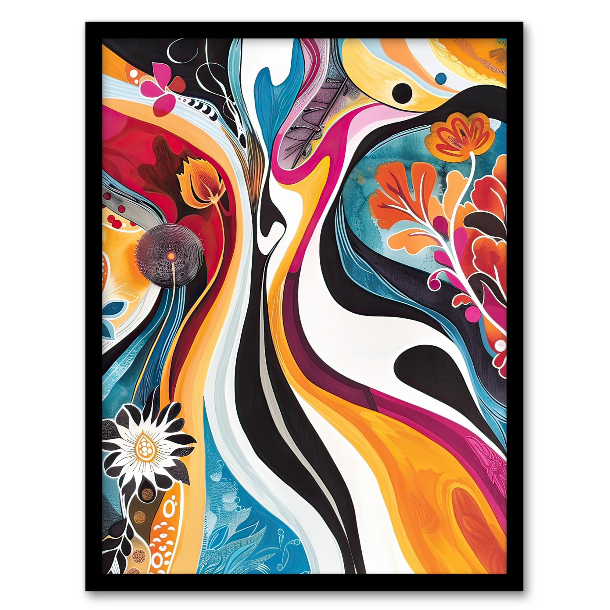 Artery8 - Framed Art Print - Psychedelic Floral - Colourful - A4