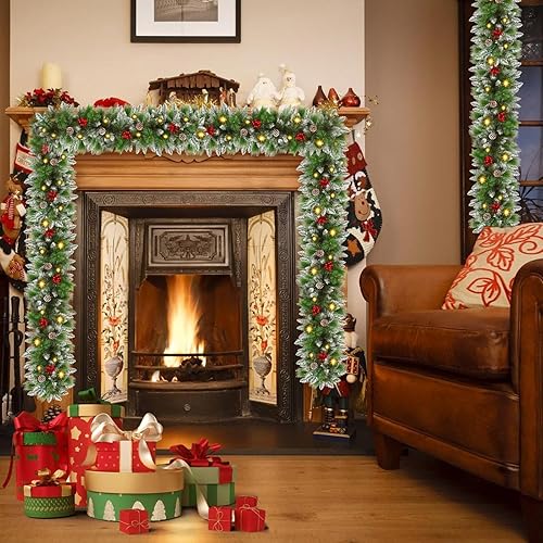Miniatura 2 de Guirnalda de Navidad, guirnalda de Navidad con luces, guirnalda de Navidad de 9 pies iluminada con luces LED, para escaleras, chimeneas, decoración