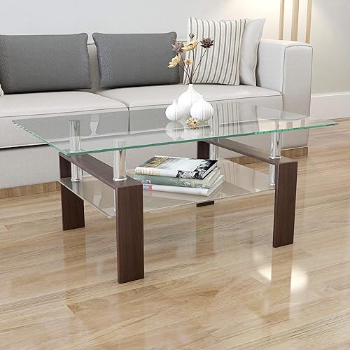 Miniatura 13 de Mesa de centro de vidrio templado para muebles de sala de estar (todo negro) Todo negro,Negro,Lift Top Negro,Nogal