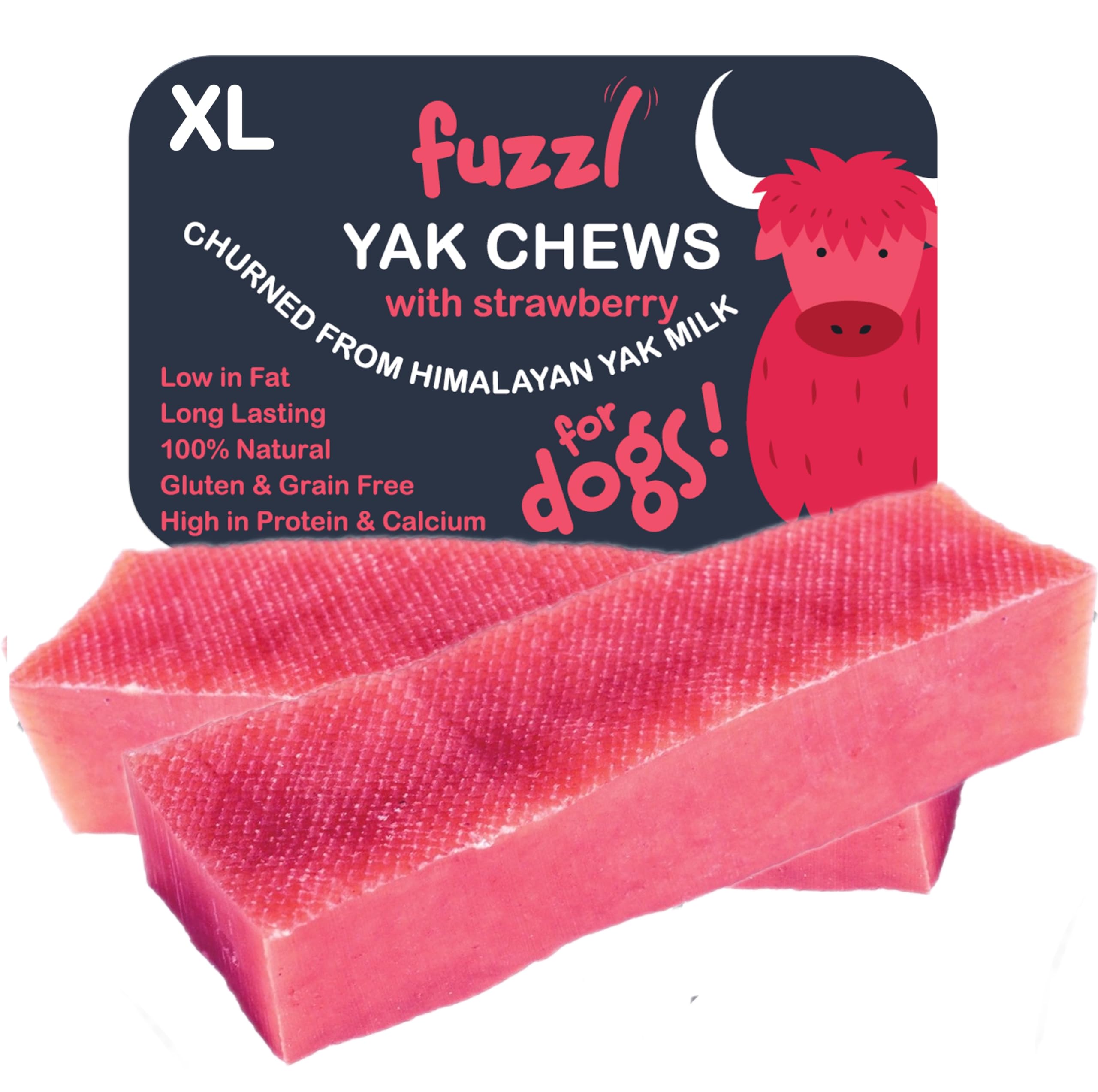 Fuzzl Large Yak Chews for Dogs - 2 Pack 260g Strawberry Large XL - Premium Natural Dog Treats with Himalayan Yak Milk - Yak Chew No Hide Dog Food Natural Dog Chews Long Lasting Dog Dental Sticks