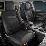 2 Pack Front Memory Foam Leather Car Seat Covers&comma; Breathable 4D Mesh&comma; Easy Install Automotive Seat Protectors&comma; Airbag Compatible&comma; Universal Fit for Cars&comma; Trucks&comma; Vans&comma; SUV - Black
