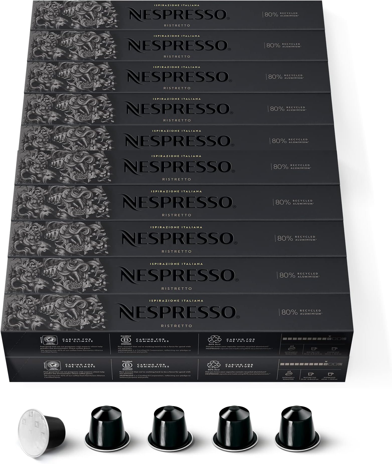 200 Nespresso Capsules Ristretto Coffee NEW
