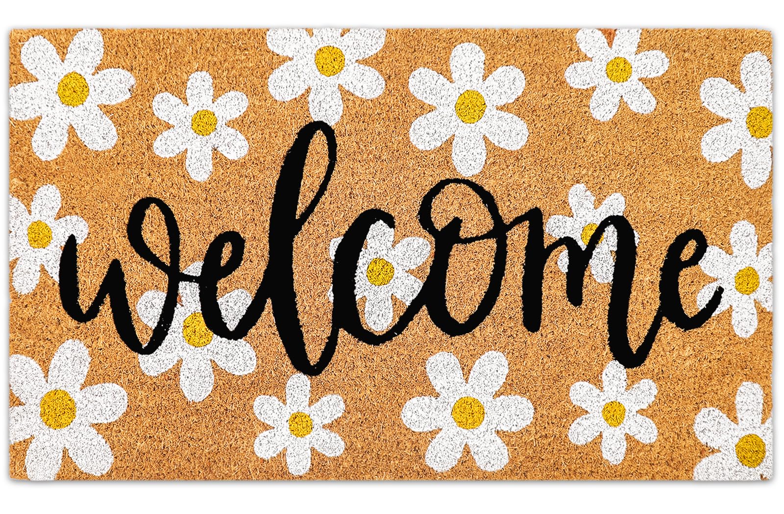 JarThenaAMCS Spring Flower Welcome Doormat Daisy Natural Coir Door Mat Non-Slip Floral Entrance Door Rugs for Indoor Outdoor Home Bathroom Decor, 16.5