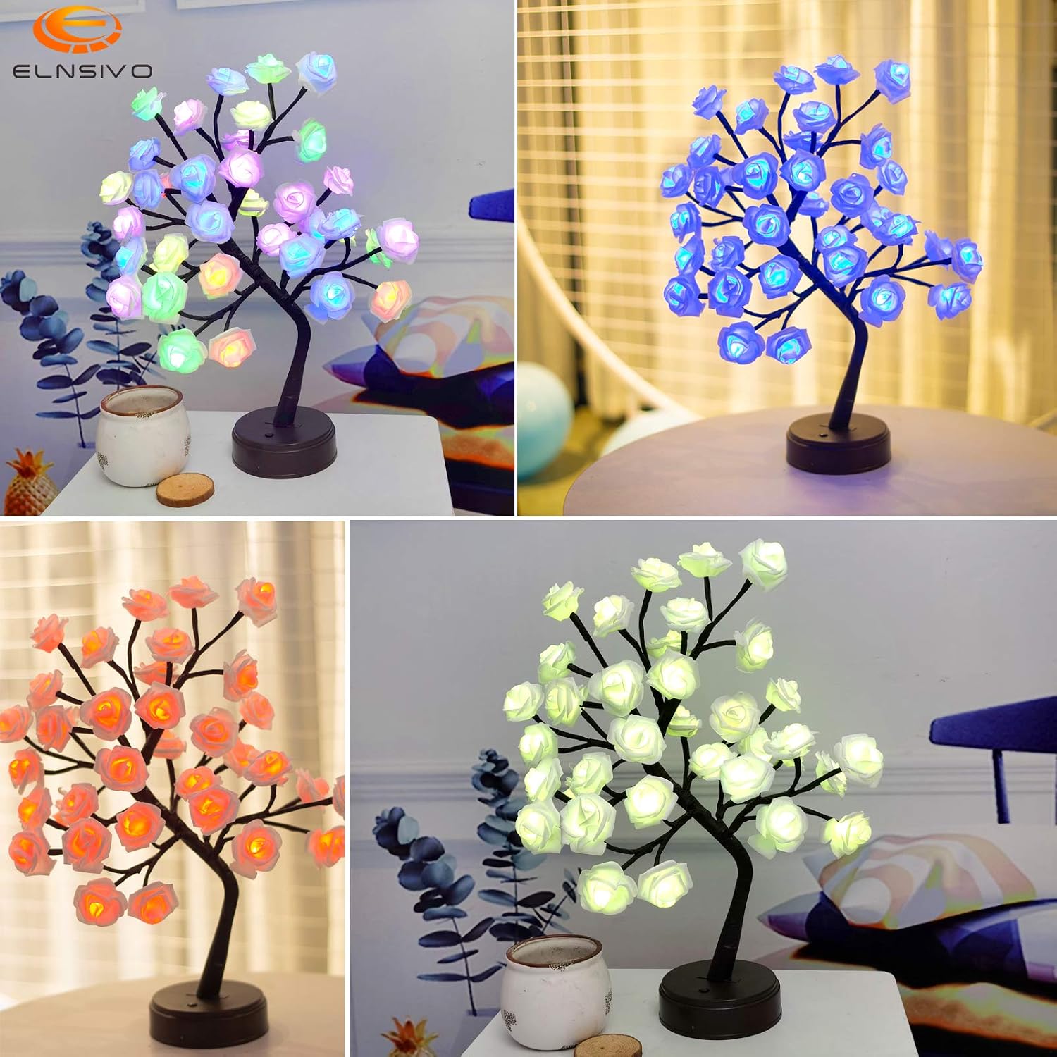 18 Colors Rose Tree Lamp, Color Changing Multicolor Rose Table Lamp with Remote, Pink Flower Lamp Girls Gift for Mother’s Day, Lighted Tabletop Tree for Christmas Valentine’s Day Wedding Decor