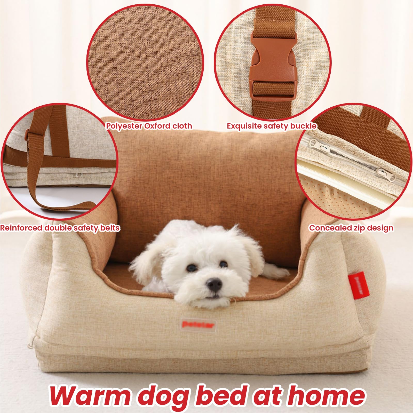 Asiento De Coche para Perros, Cama para Perros, Cajas De Transporte, Canastas para Gatos, Asiento Perro Coche Pequeño Mediano con Cinturón De Seguridad Antideslizante