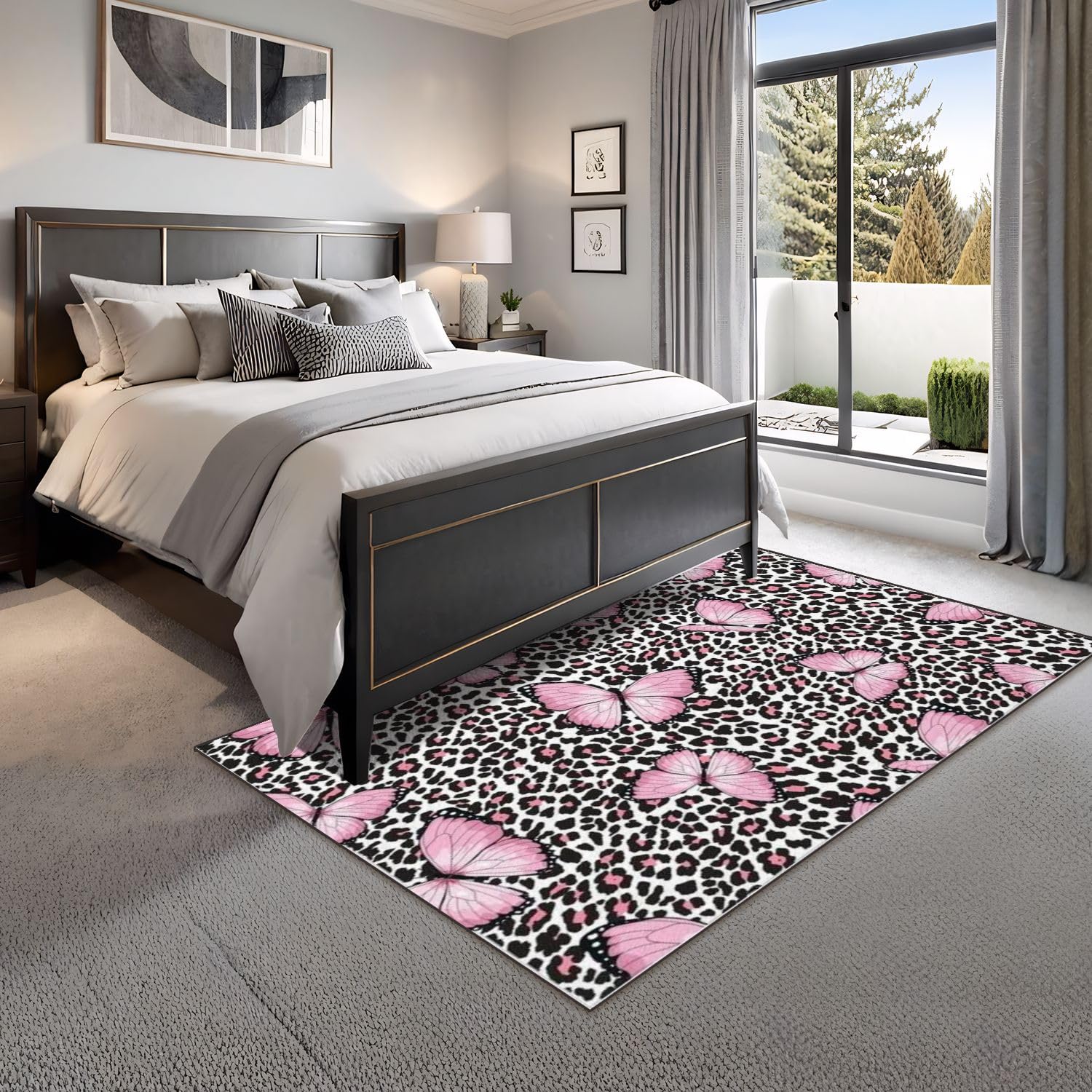 4x5 Pink Boho Rug Rugs for Living Room Rugs for Entryway Pink Butterfly Leopard Design Seamless Repeat Fashion etc Bedroom Rug Door Mat Nursery Room Decor Rainbow Carpet