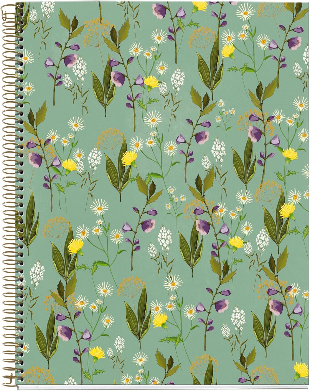 Miquelrius MR48233 A4 Recycled Horizontal Stripe Notebook 7mm 120 Sheets 4 Coloured Stripes Garden Memories Collection Green Flowers