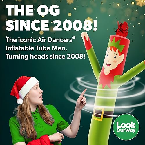 Vista 2 de LookOurWay Air Dancers Inflatable Tube Man Attachment 7ft Tall Set Wacky Waving Christmas Inflatables Tube Guy Blower Included Outdoor Elfo