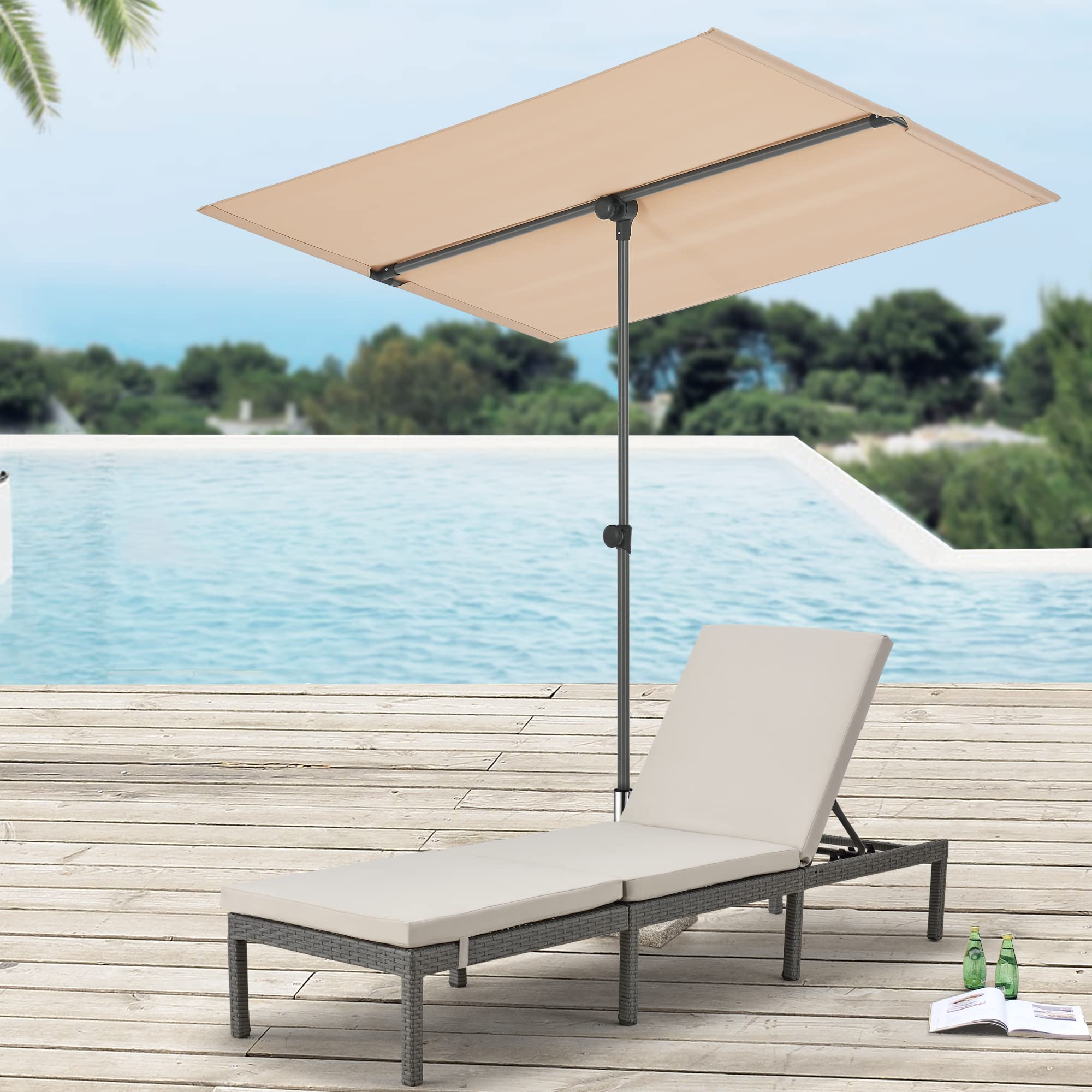 pro.tec Ombrellone Parasole Girevole con Palo Centrale Regolabile in Altezza 120-200 cm Telo Idrorepellente 180 x 130 cm - Color Sabbia