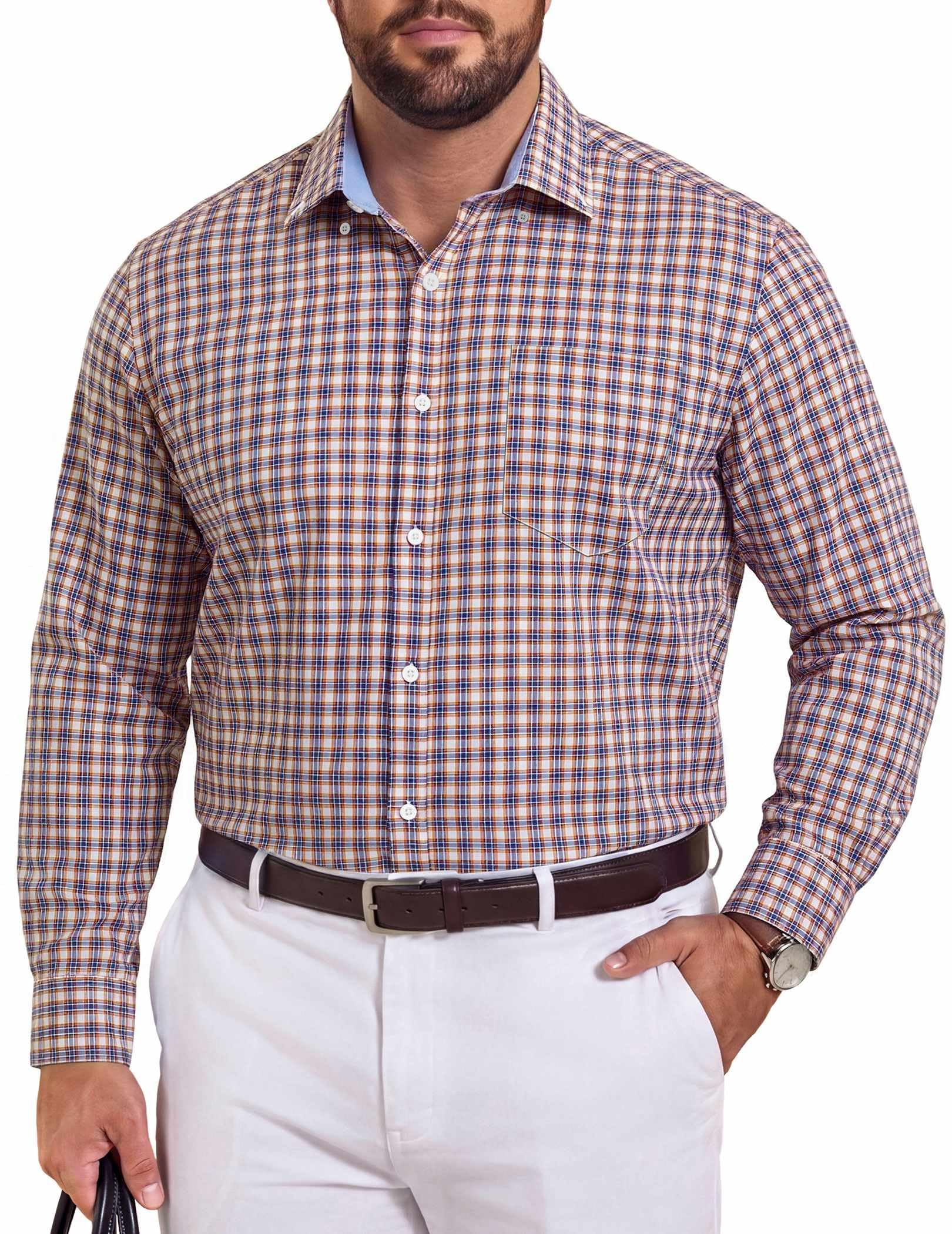 COOFANDY Mens Plaid Dress Shirts Big and Tall (1X-6X) Long Sleeve Cotton Button Down Shirt Bussiness Casual Shirts