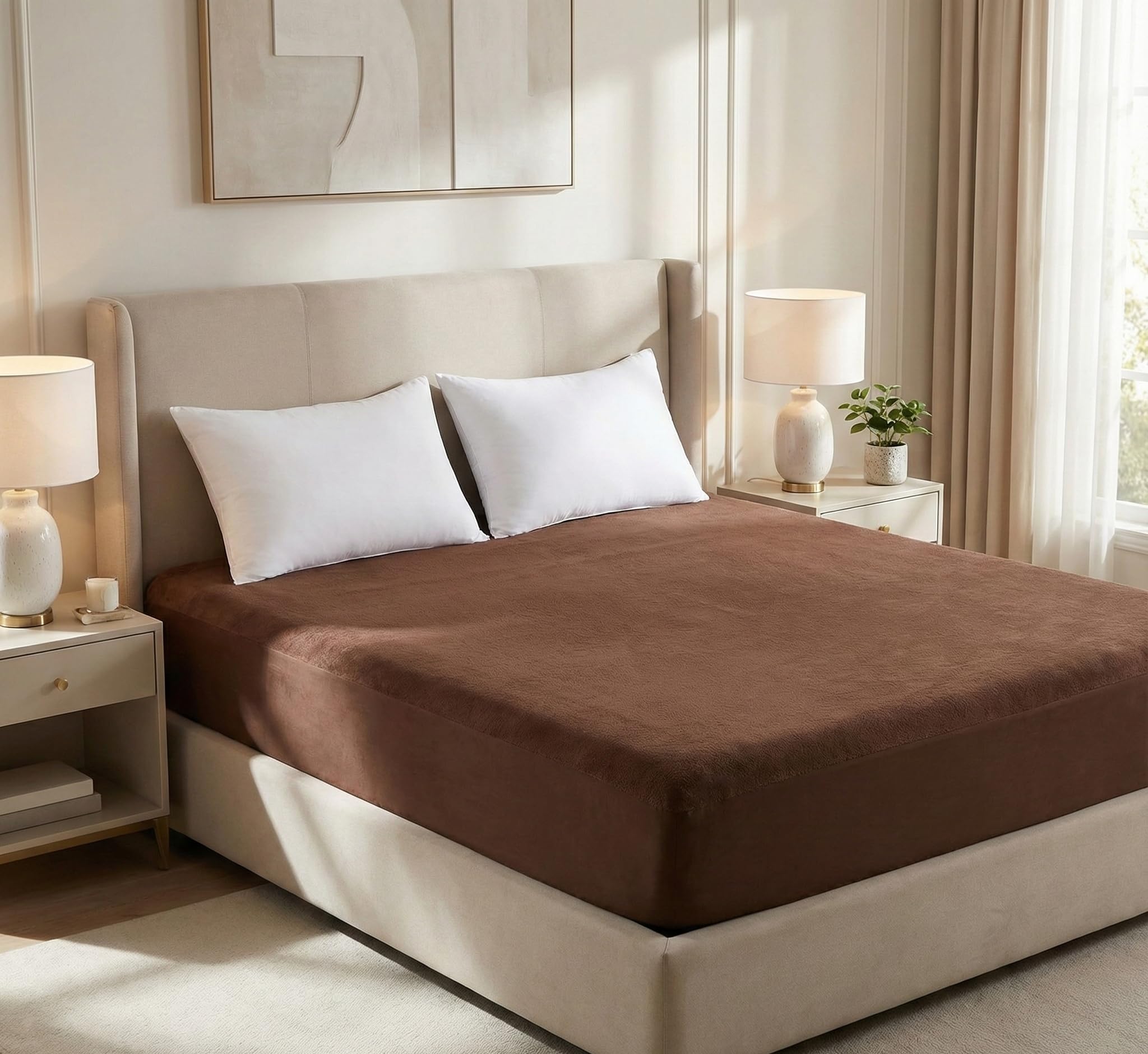100% Waterproof Premium Terry Cotton Feel Mattress Protector Breathable and Hypoallergenic Ultra Soft Fitted Bed Protector Cover King Size(Brown, 72X78 inch.)-image-21