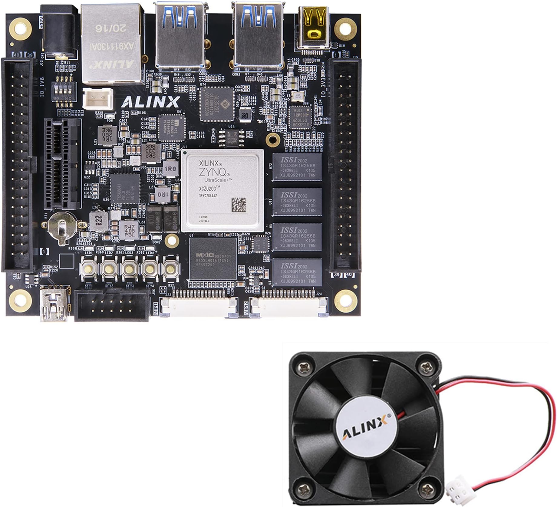 AXU2CGB: Xilinx Zynq UltraScale+ MPSoC ZU2CG FPGA Board with Customzied Fan Vitis-AI DPU 2GB DDR4 8GB EMMC (Bare Board + Fan)