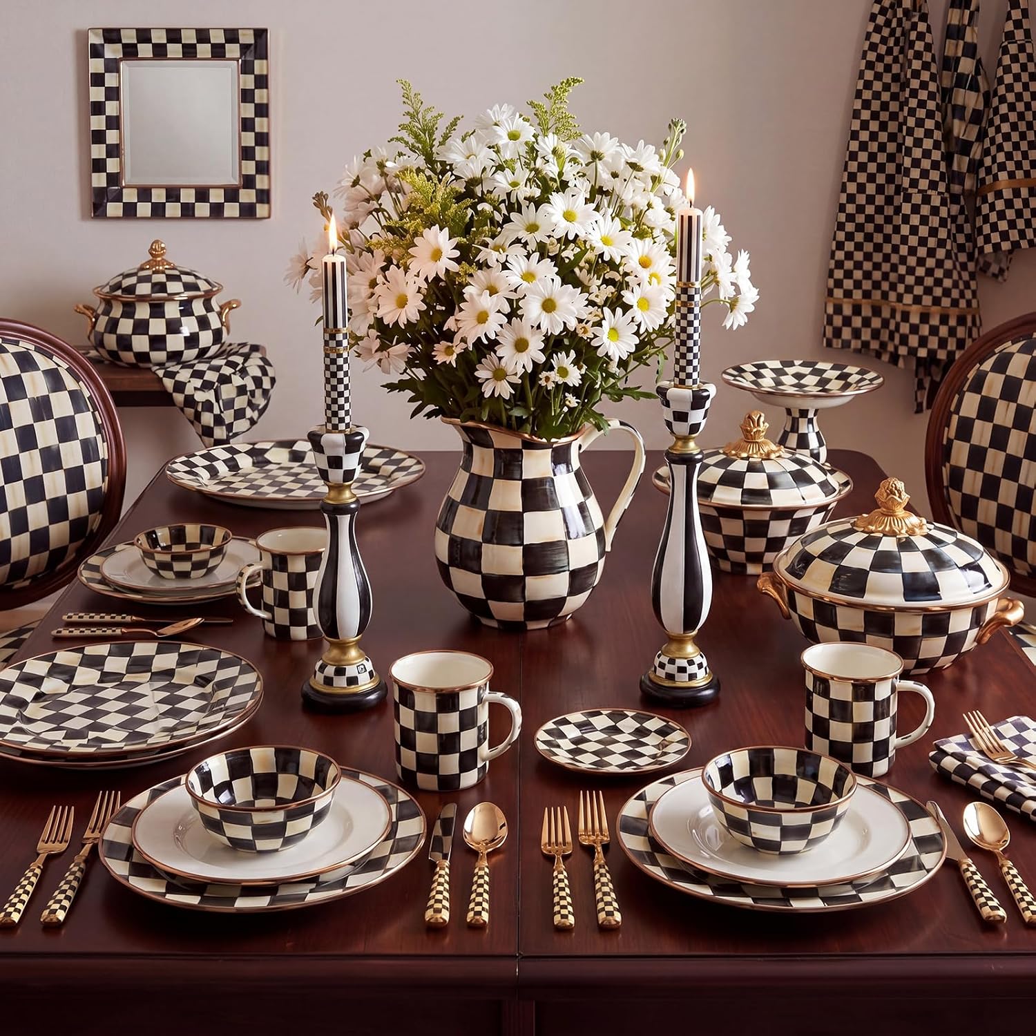 Condition photo showing New/Like New for 2 pcs black and white candle holder retro checkerboard taper candle holder for halloween table decoration holiday modern home courtly centerpiece, candles not included (classic) 2 classic