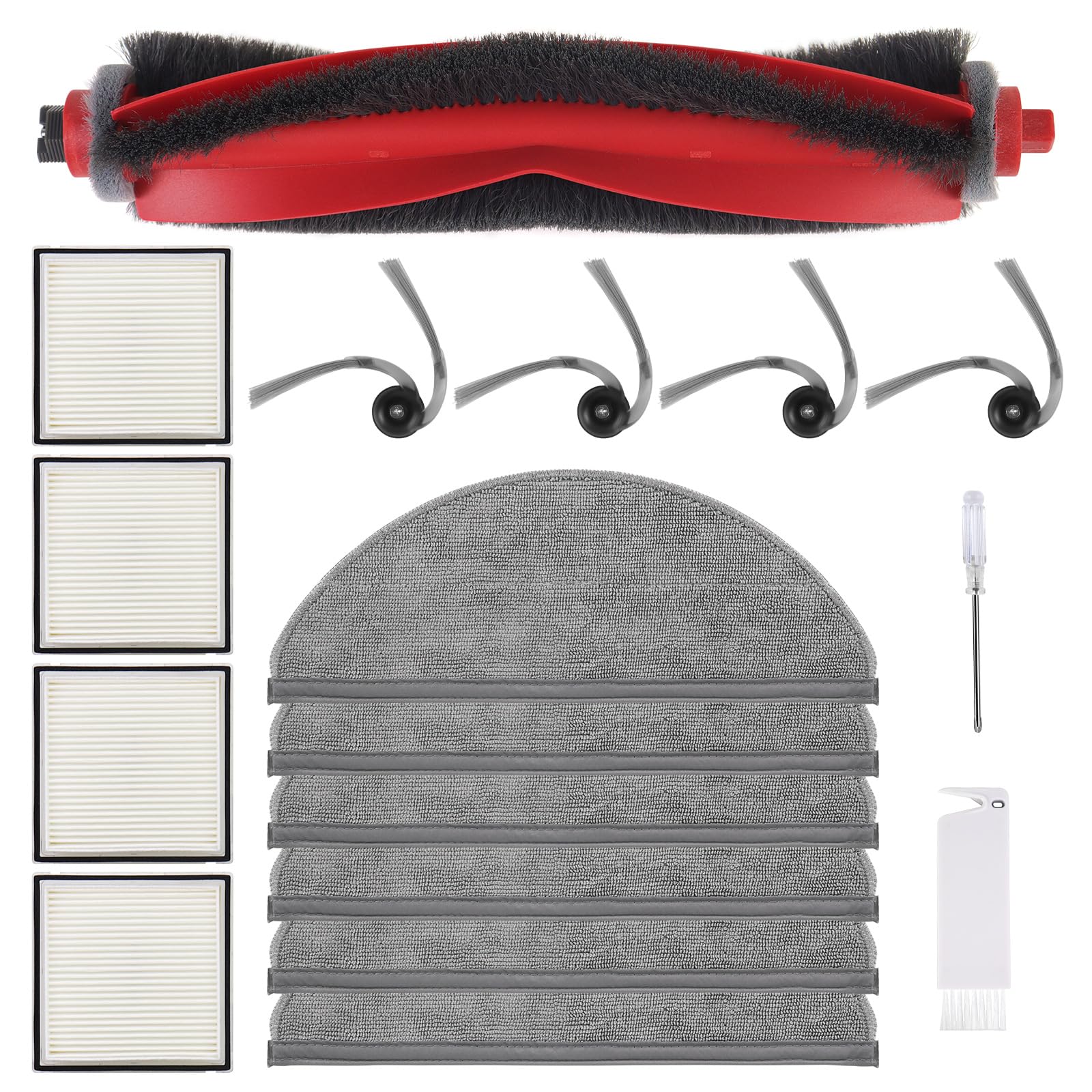 VIEWALL Q10 X5 Zubehör für Roborock Q10 X5/Q10 X5+ Staubsauger,1 Hauptbürsten,4 HEPA-Filter,6 Wischtücher,4 Seitenbürsten,1 Bürste,1 Schraubendreher Ersatzteilset