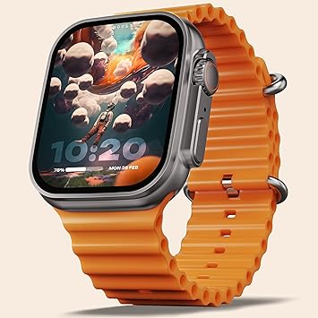 GOBOULT Newly Launched Crown Smart Watch 1.95'' Screen, BT Calling, Working Crown, Zinc Alloy Frame, 900 Nits Brightness, AI Voice Assistant, SpO2 Monitoring, 120+ Sports Mode (Tangerine) - image, photos