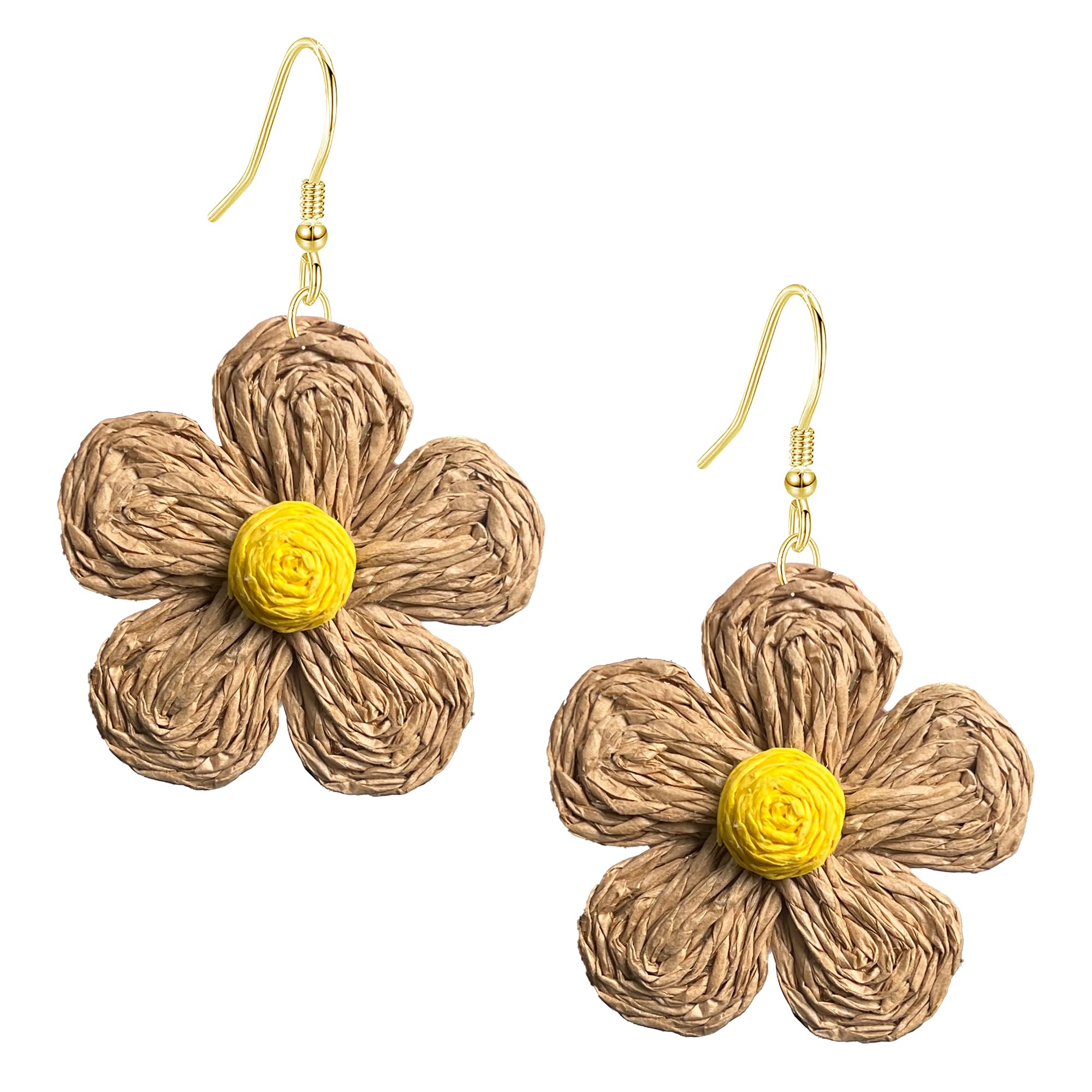 Vavhoo Rattan Earrings for Women Statement Boho Raffia Straw Wrapped Flower Drop Dangle Earrings Summer Tropical Beach Jewelry