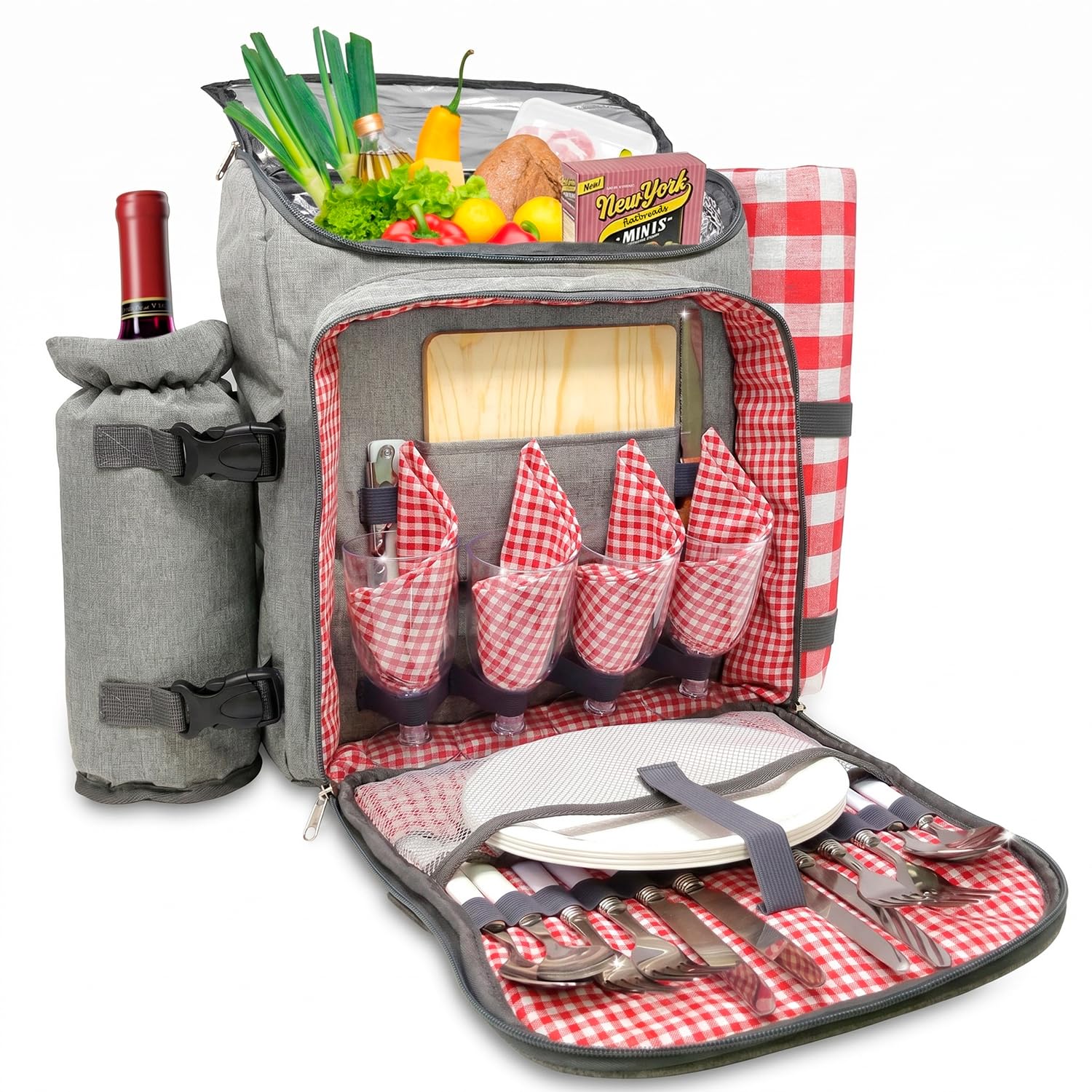 Nature Gear Zaino da picnic per 4, set da picnic isolato con stoviglie, refrigeratore per vino, coperta e servizio di posate, borsa impermeabile per esterni, per spiaggia, campeggio, viaggi e parco