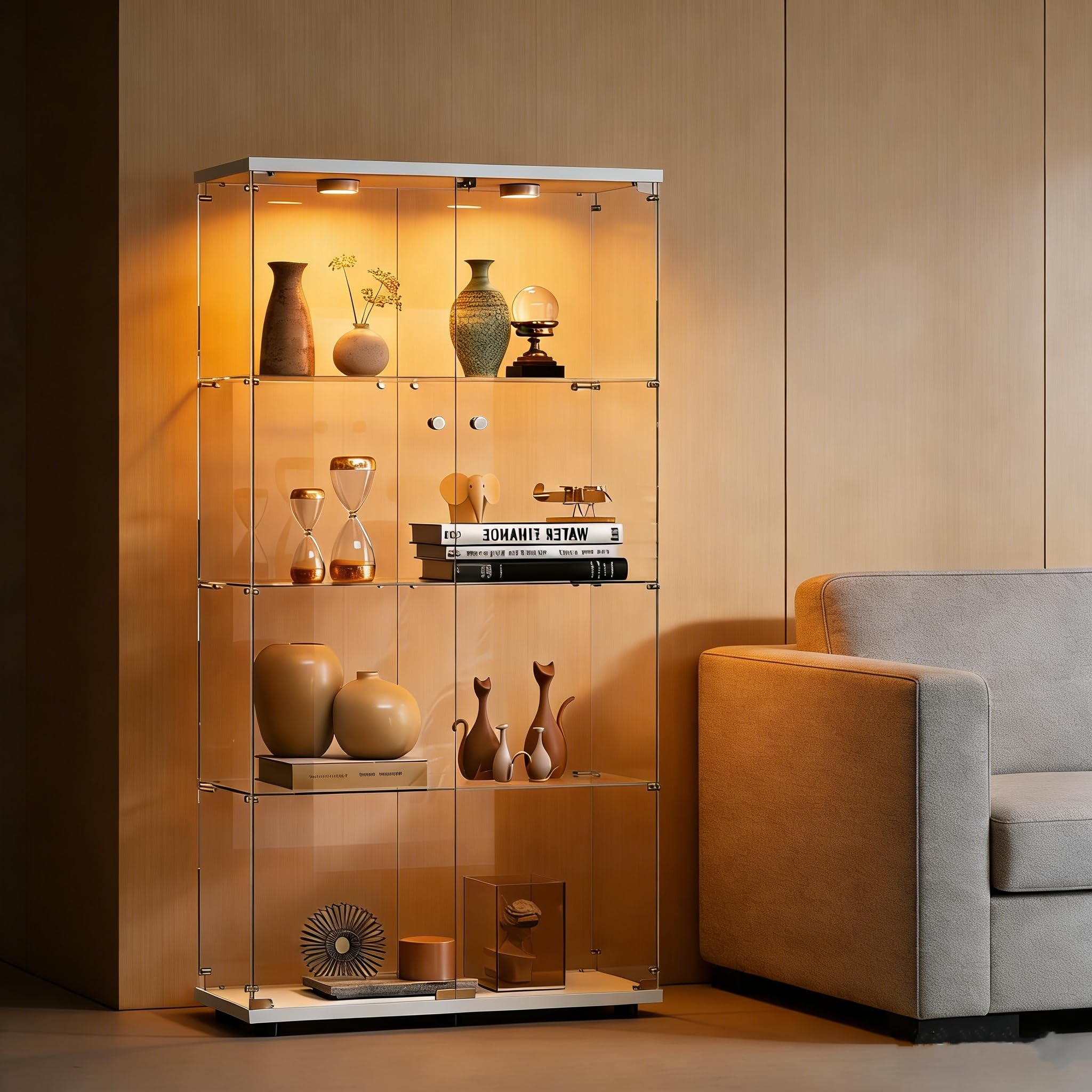 Vitrine en Verre, Armoire de Collection Moderne en Verre à 4 Couches Vitrine en Verre, Armoire de Collection Moderne en Verre à 4 Couches