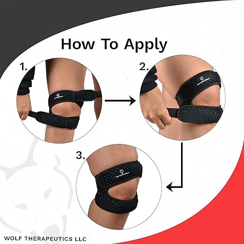 Miniatura 5 de Dr. Wolf - Correa de rodilla doble para soporte del tendón rotuliano, banda de alivio del dolor para rodilla de saltador, baloncesto, correr,