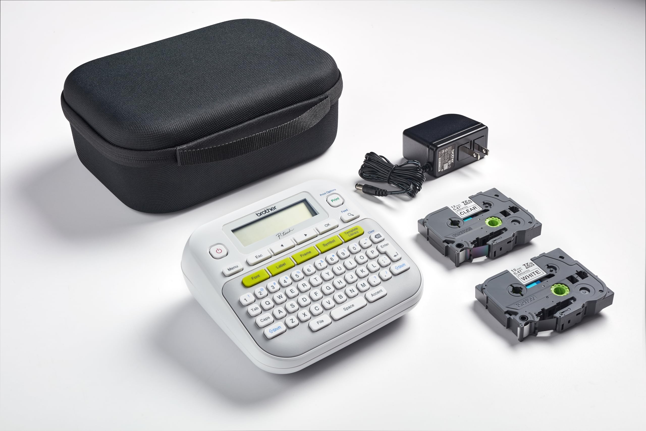 Brother PT-D210SV Monochrome Label Maker Bonus Bundle Comes with a Protective Carrying case, an Adapter, and Two Sample Genuine TZe Label Tapes for Added Value.