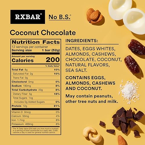 Miniatura 2 de RXBAR Barrita de proteínas con chispas de chocolate 183 onzas paquete de 24 barritas de desayuno aperitivo alto en proteínas