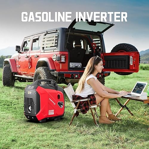 Miniatura 14 de PowerSmart Generador inversor portátil de 2350 vatios con protección de CO, generador portátil súper silencioso alimentado a gas, luz ultradelgada