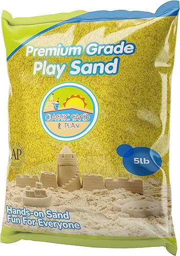 Arena clásica de juego de color amarillo Sand and Play, bolsa de 5 libras, natural y no tóxica, divertida húmeda y seca en interiores y exteriores,