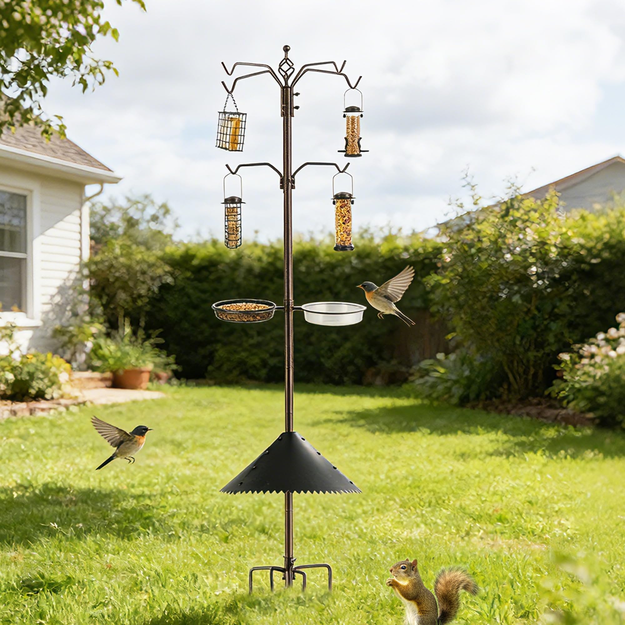 Kit de mangeoire à oiseaux – Mangeoire pour oiseaux sauvages avec mangeoire, cage à suif et support de pot de fleurs avec déflecteur anti-écureuils pour attirer les oiseaux