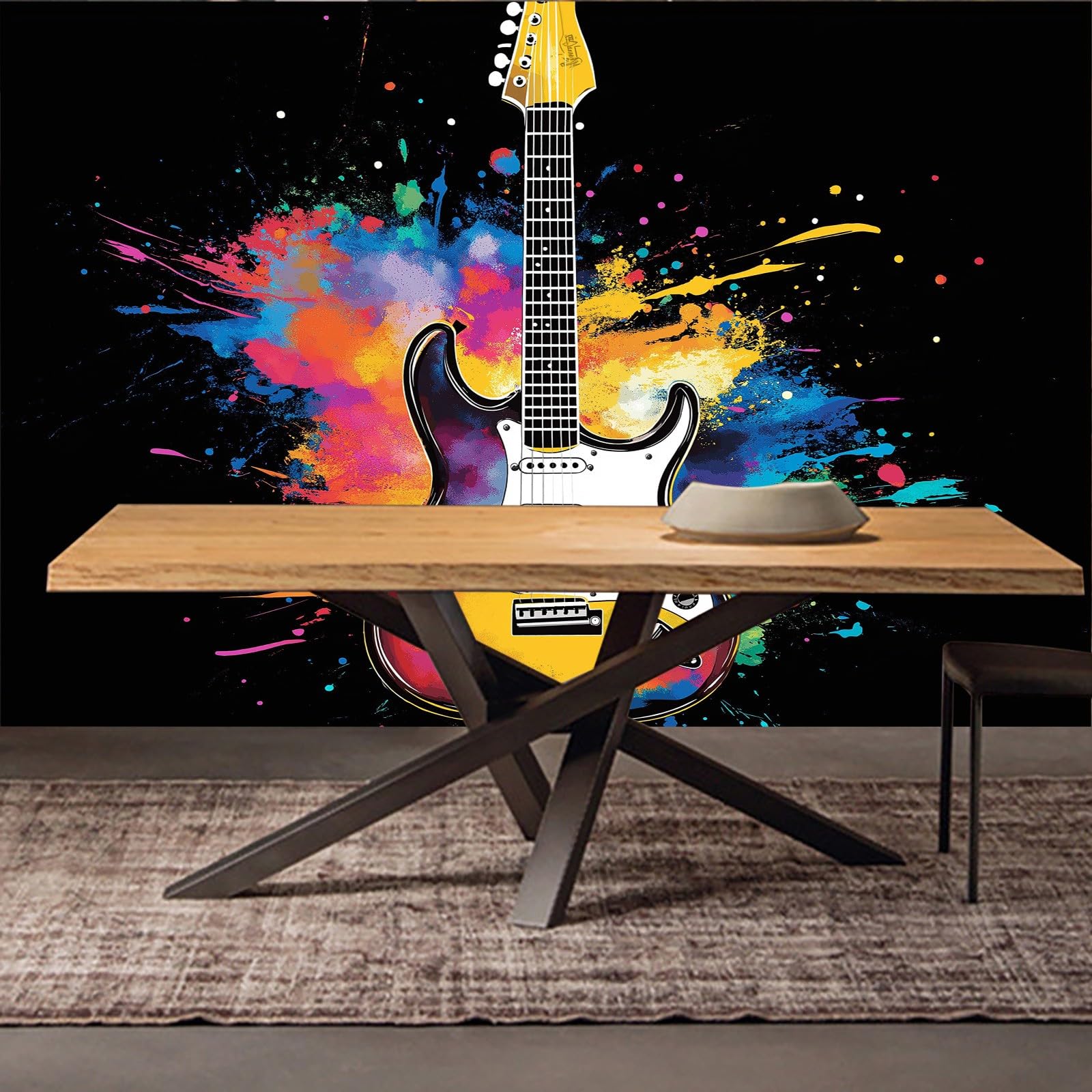Papel pintado panorámico de arte musical pintado en pared, música instrumento rock guitarra no tejida pared, 350 x 256 cm (L x H) foto de pared para sala de estar, dormitorio infantil restaurante