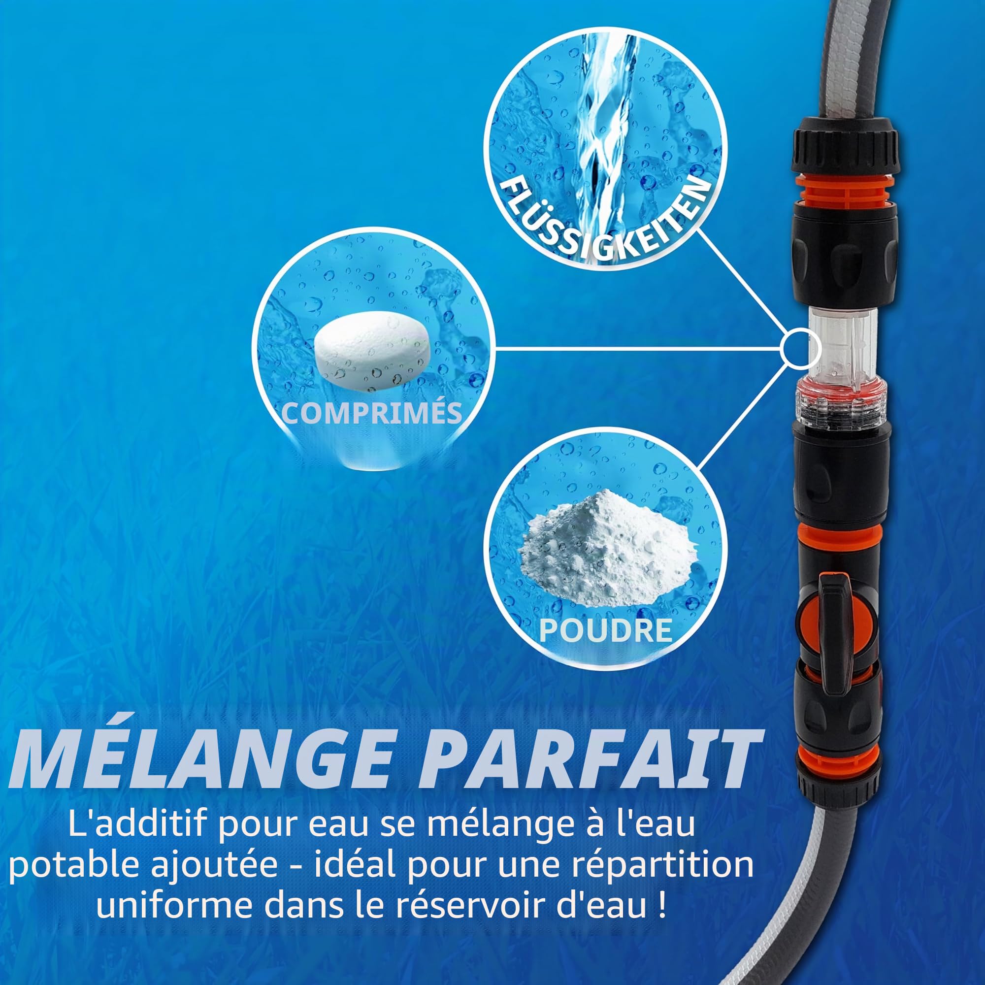 MaJoCompTec® CONNECT-30 Kit de filtre à eau pour camping-car - Embout de remplissage d'eau pour caravane - Accessoires pour bouchon de réservoir - Raccord de tuyau compatible avec Gardena (kit de