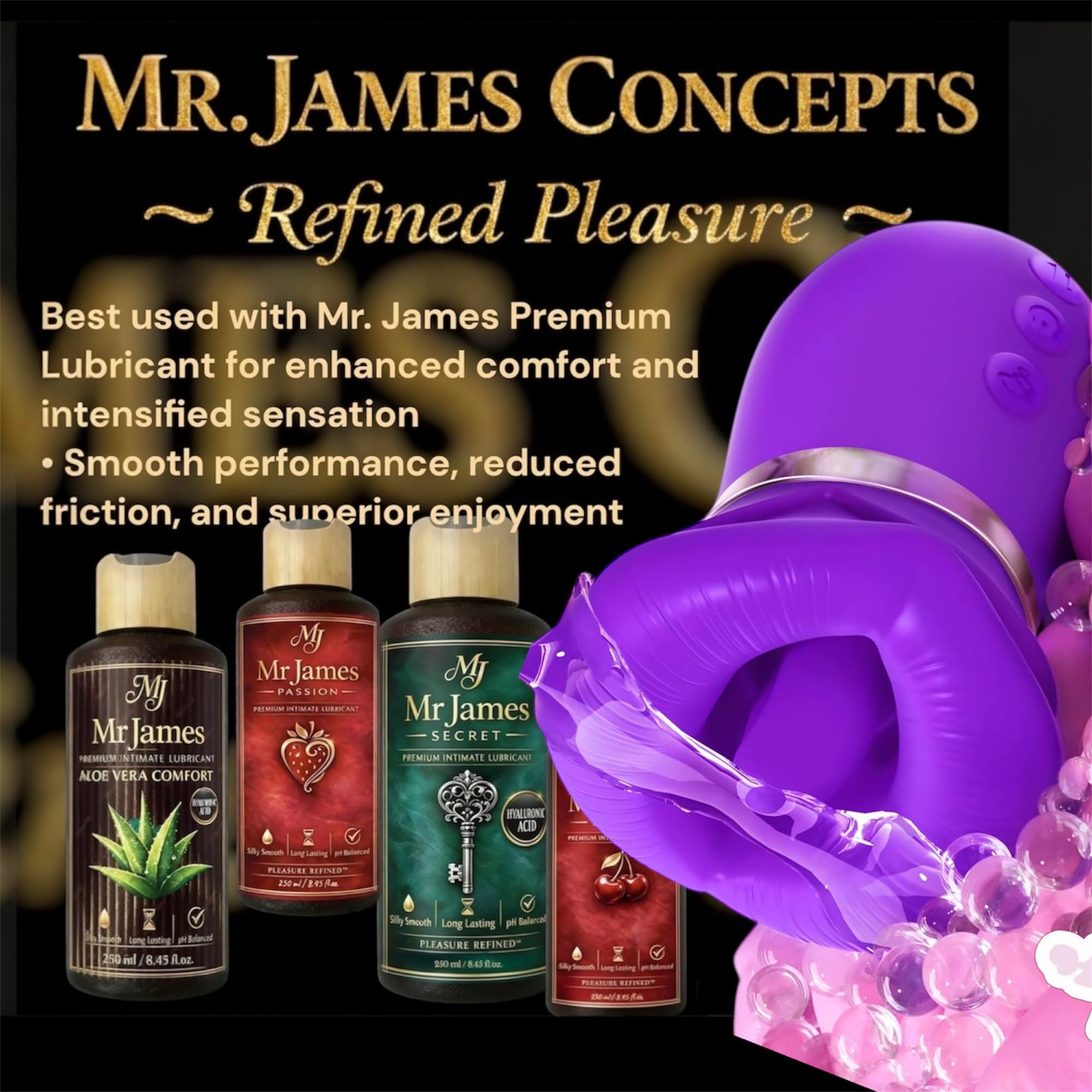 Mr. James Concepts – 5 – in – 1 smart dispositivo per il benessere intimo – con controllo tramite app Kiss Vibrator with Licking, vibrazione & aspirazione – Ergonomic Design for External intimo