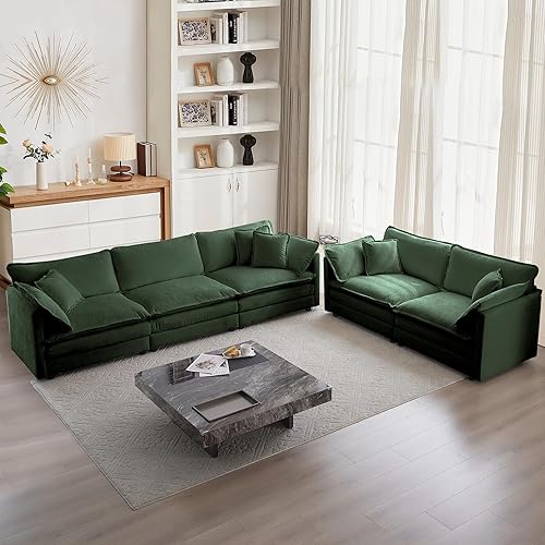 mikibama Luxury 2 Piece Cloud Couches Set, Modern Upholstered Chenille 3 Seater and Loveseat Sofa Set with 9 Pillow for Living Room Bedroom Office Apartment, Evergreen
