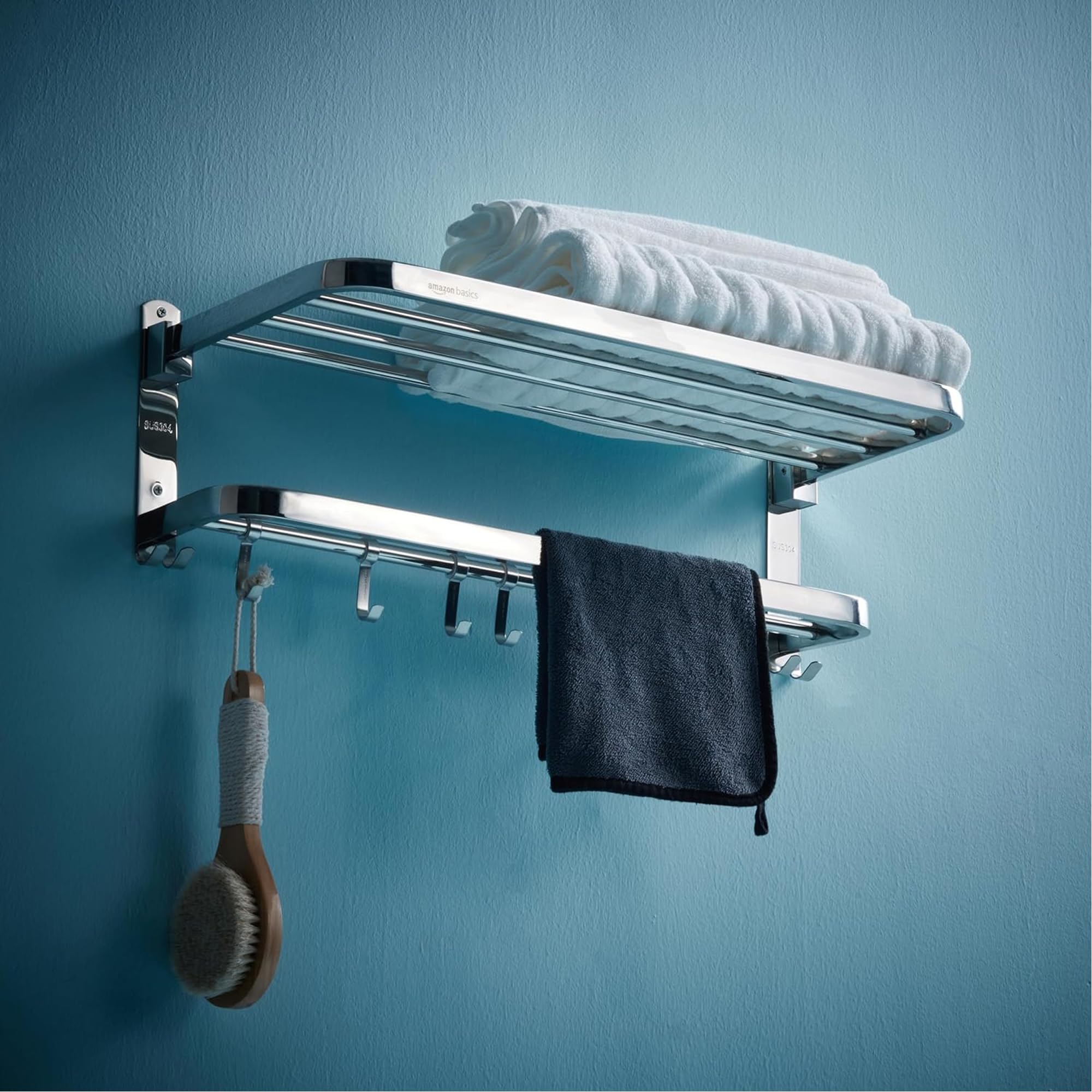 Suzec Bathroom Accessories Stainless Steel 304 Grade | Dual Folding Towel Rack for Bathroom/Towel Stand/Hanger/Bathroom Organizer with 5 Hooks | 24 Inch, Chrome Finish (B0D4VMHML2) Amazon Price History, Amazon Price Tracker