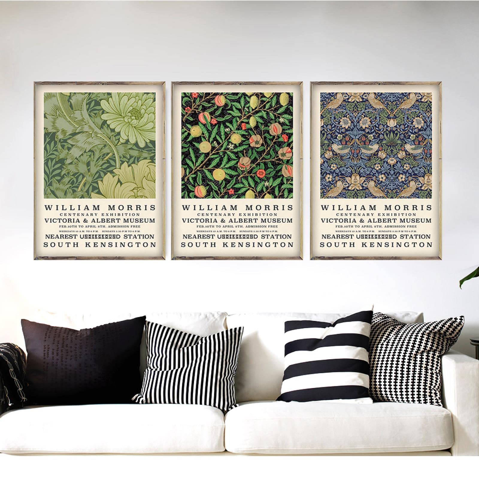 Dittelle William Morris Stampa su Tela The Victoria and Albert Museum Exhibition Poster London Underground Art Painting Wall Decor 60x90cm-3 Pezzi Senza Cornice