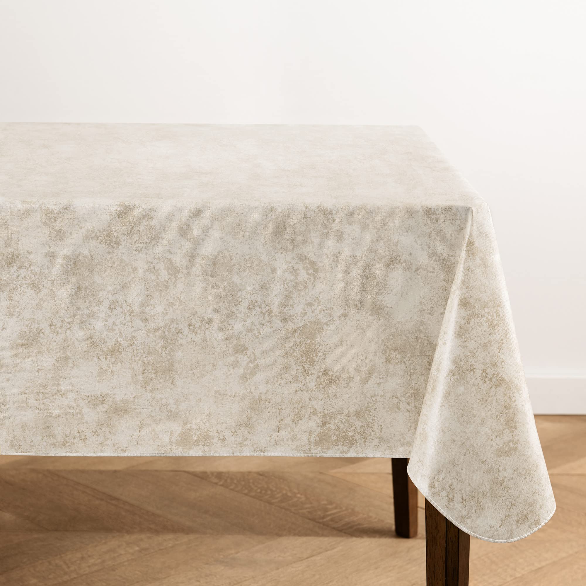 ElreneHome Fashions Mesa Marble Water- and Stain-Resistant Vinyl Tablecloth with Flannel Backing, 52 Inches X 70 Inches, Rectangle, Ivory