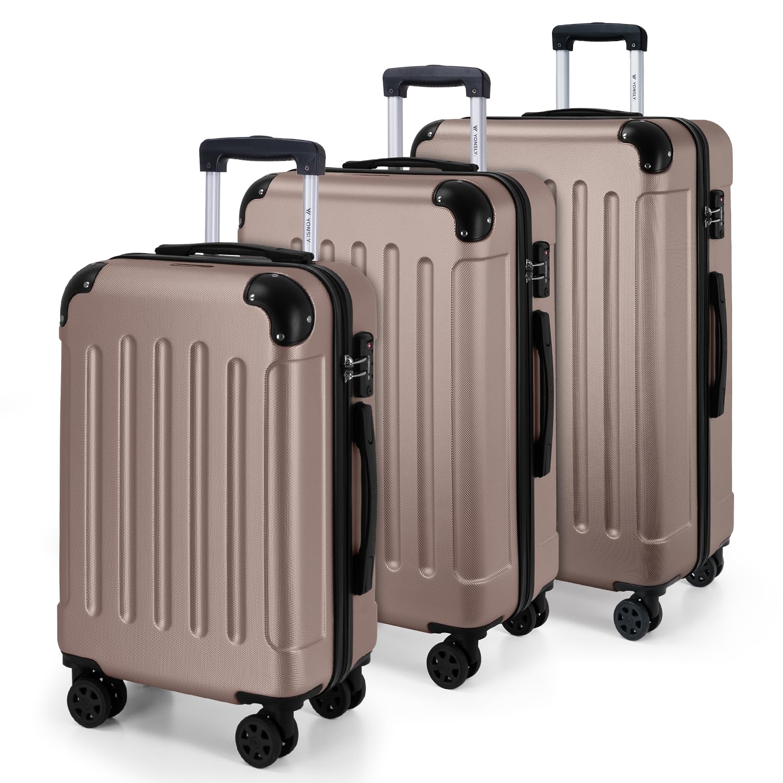 YONSLY Gepäck Reisekoffer, Trolley Rollkoffer Handgepäck, Hartschalenreisekoffer mit 360° Lenkrollen, Zahlenschloss, Mehrstufiger Teleskopgriff