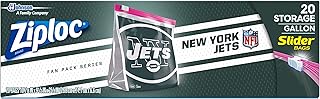 Ziploc Slider Storage Gallon Bag, Great for Grab-and-go Snacking, Tailgating or homegating, 20 Count- NFL New York Jets