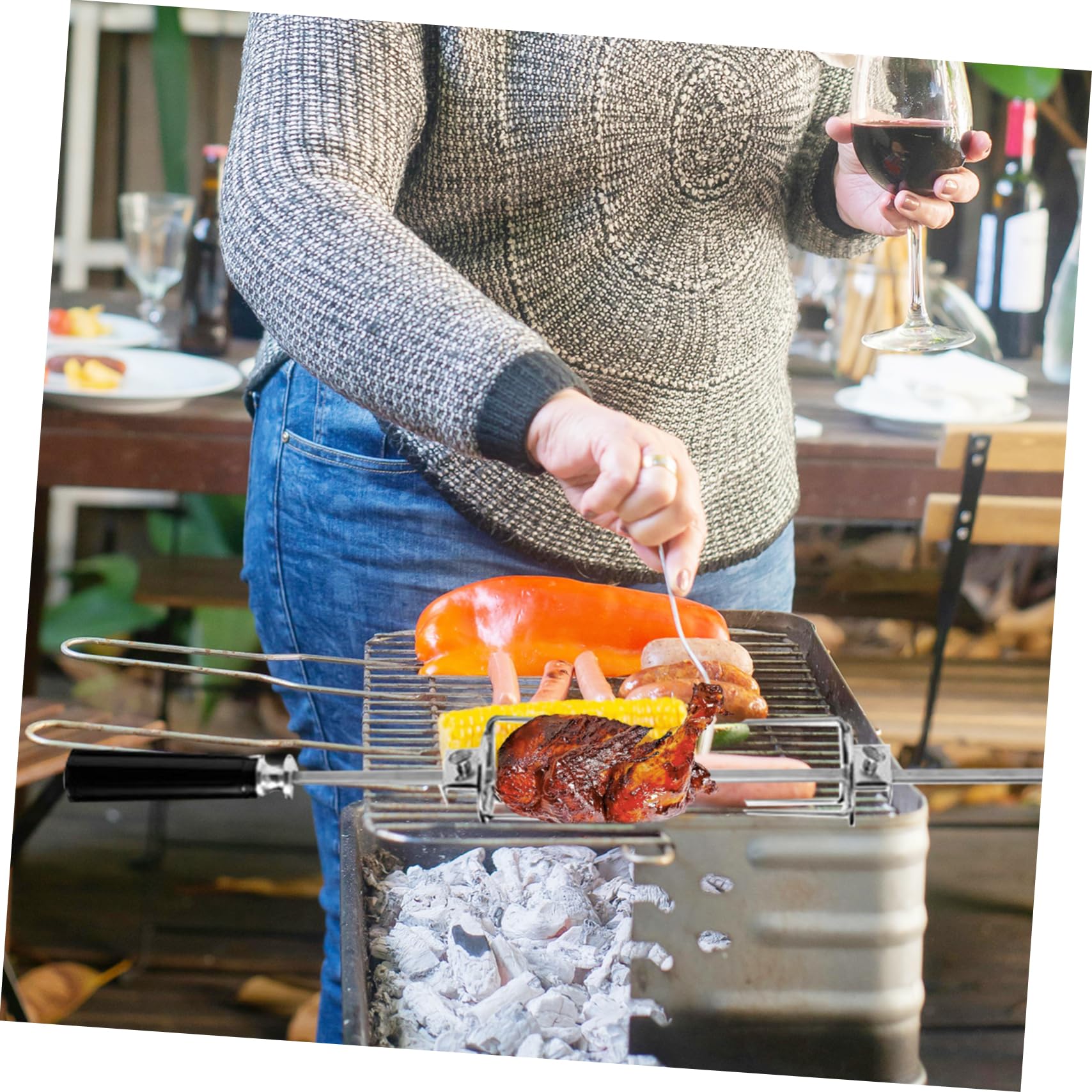 ibasenice 2 Series Tenedor De Inoxidable Para Asar Carne Y Barbacoa Herramientas De Resistente Para Aire 2 Piezas*2